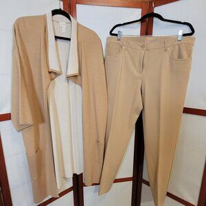 Chico's Camel & Ivory Pant and Jacket Set - Size 3